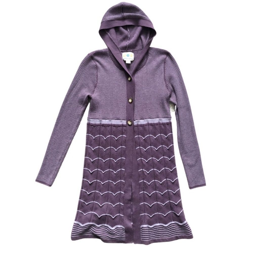 TITLE NINE Long cardigan purple wool blend hood size medium
